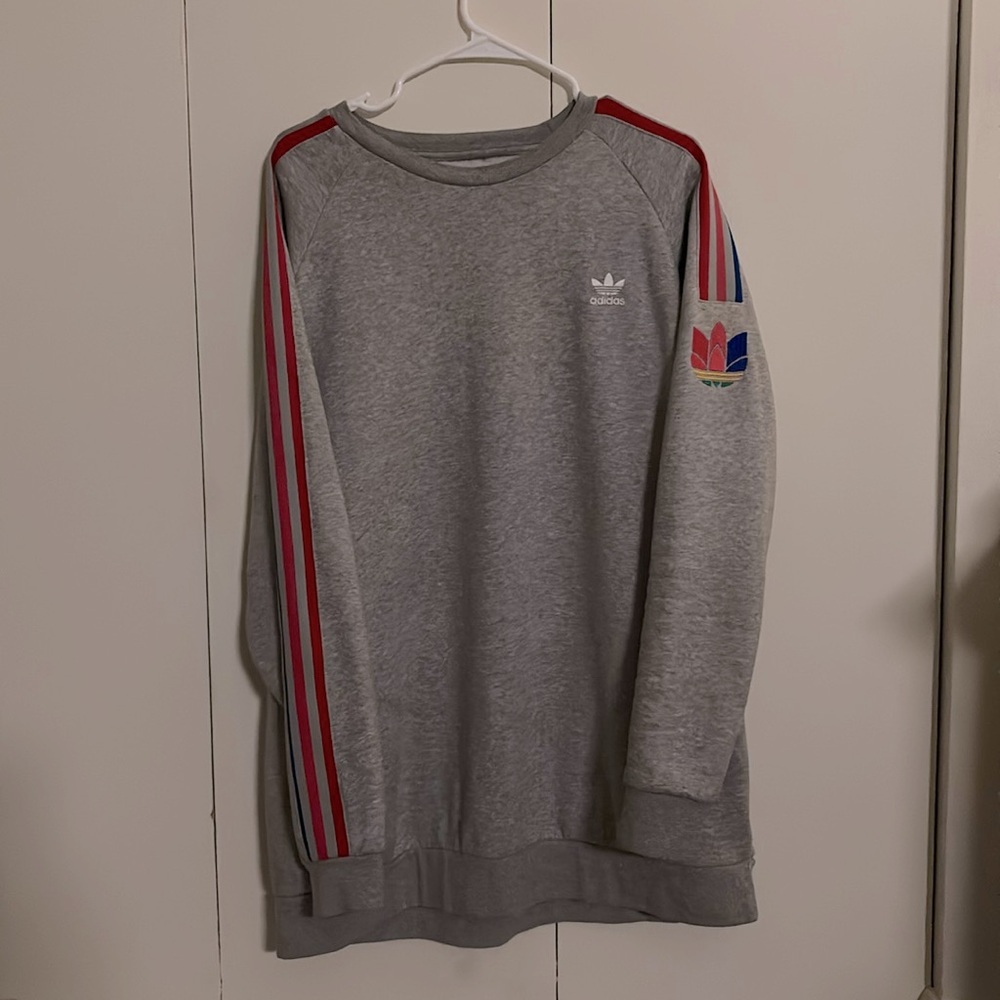 Adidas Men's Originals 3D Trefoil 3-Stripe Crewneck Sweatshirt Grey